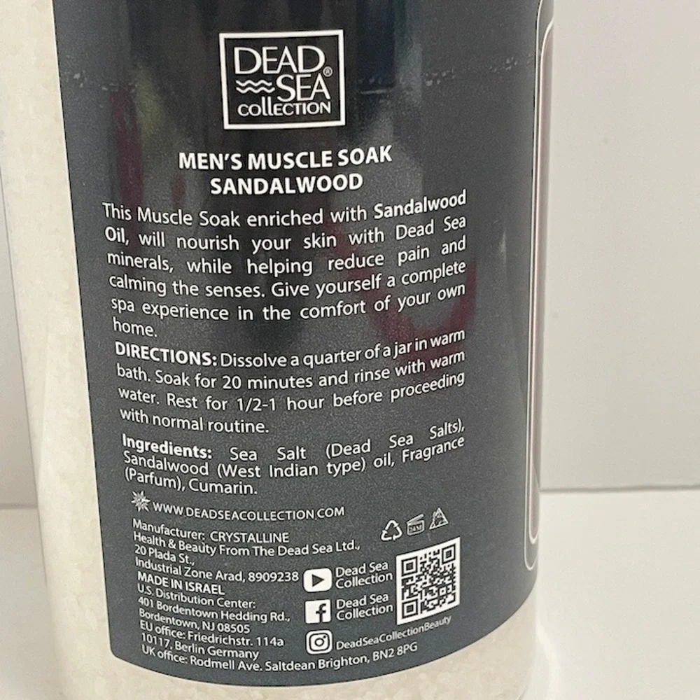 Dead Sea Collection Men's Dead Sea Mineral Salts Muscle Soak Sandalwood NEW